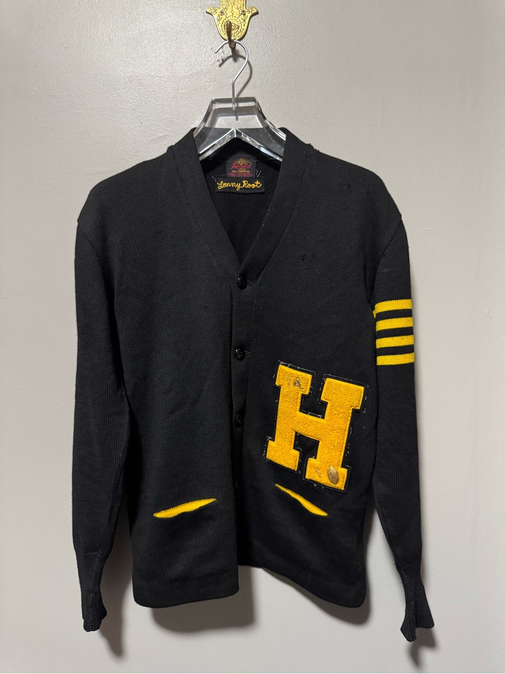 Vintage 60s 70s Kandel Varsity Letterman Cardigan Sweater Lonny Root 71 Wool
